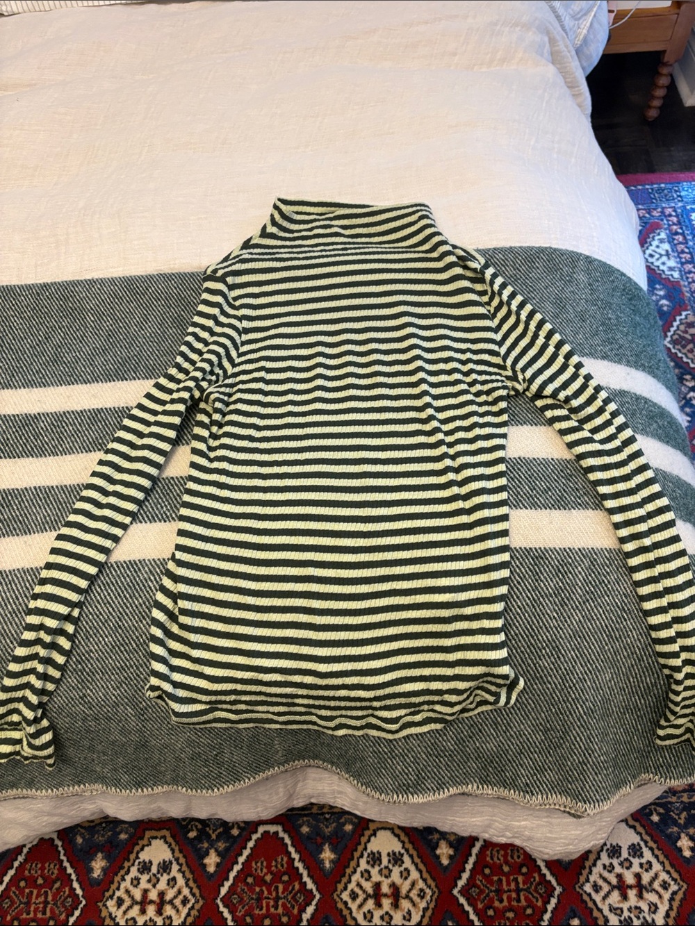 Bellerose Striped Turtleneck Top in Lime Green and Black